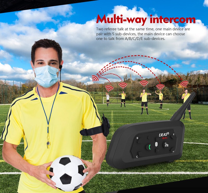 1200M Outdoor Sport Soccer Referee Bluetooth Intercom Interphone Headset 6 Users