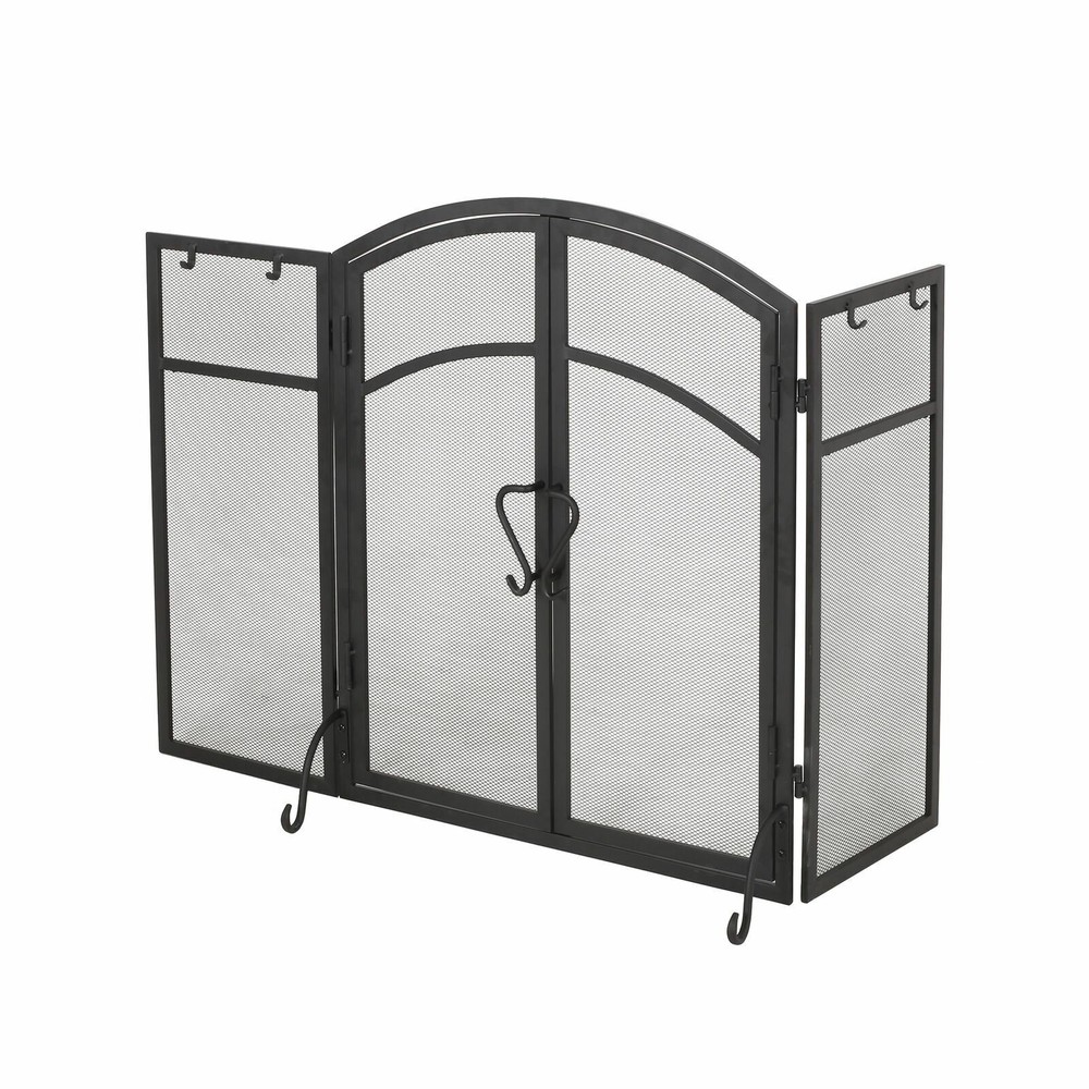 Rue Modern Iron Folding Fireplace Screen with Door and Tools