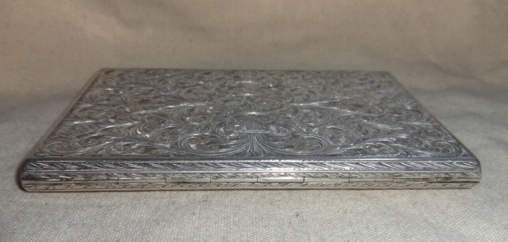 Vintage Rare 800 Silver Etched Case Signed