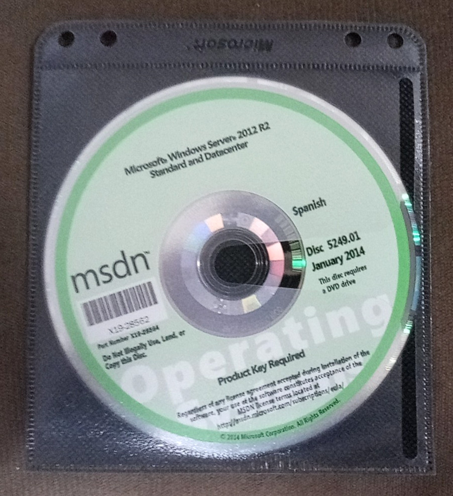 Microsoft Windows Server 2012 R2 Standard and Datacenter MSDN DVD Disc X19-28564