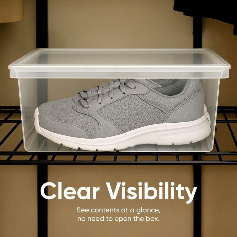 Shoe Box Modern Storage Container 3 Pack - 6.5 Quart/6 Liter, Stackable Plastic