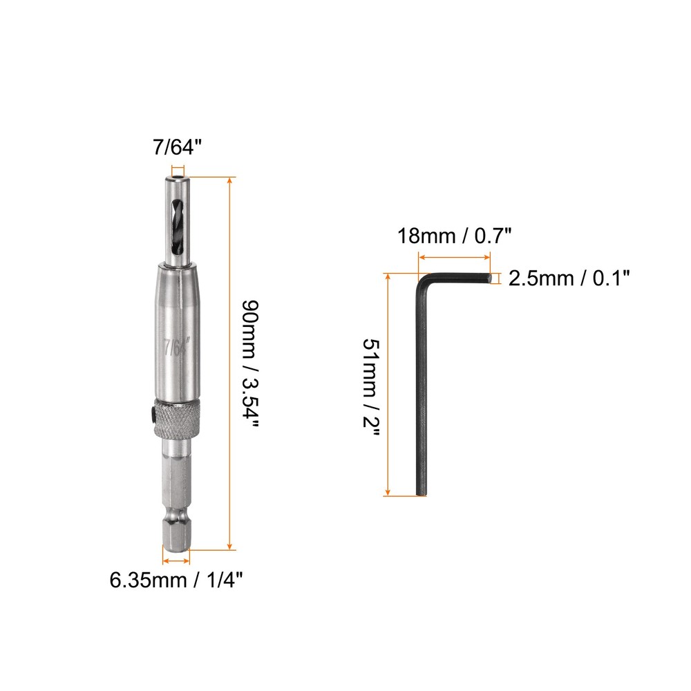 2pcs Self Centering Drill Bit Set 7/64" Hex Shank 1/4" for Hinges, Silver