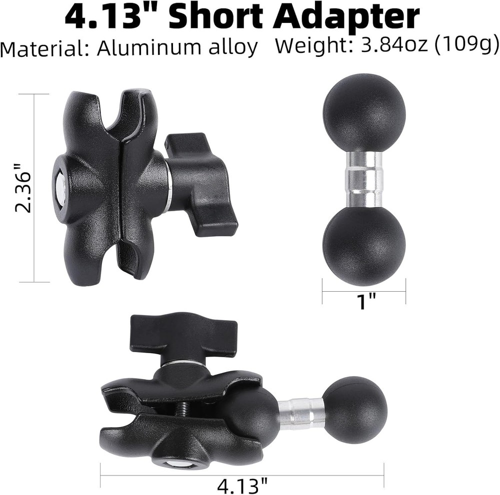 Double Socket Arm with 1" Ball Adapter Compatible RAM B Black