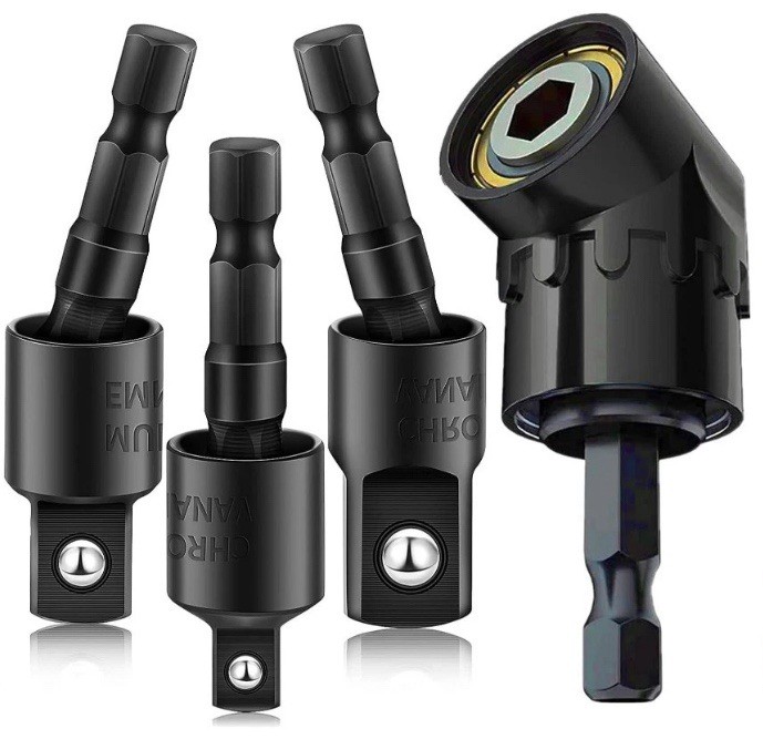 105° Right Angle Drill Adapter Set - 4-in-1 Socket Extensions for Tight Spaces