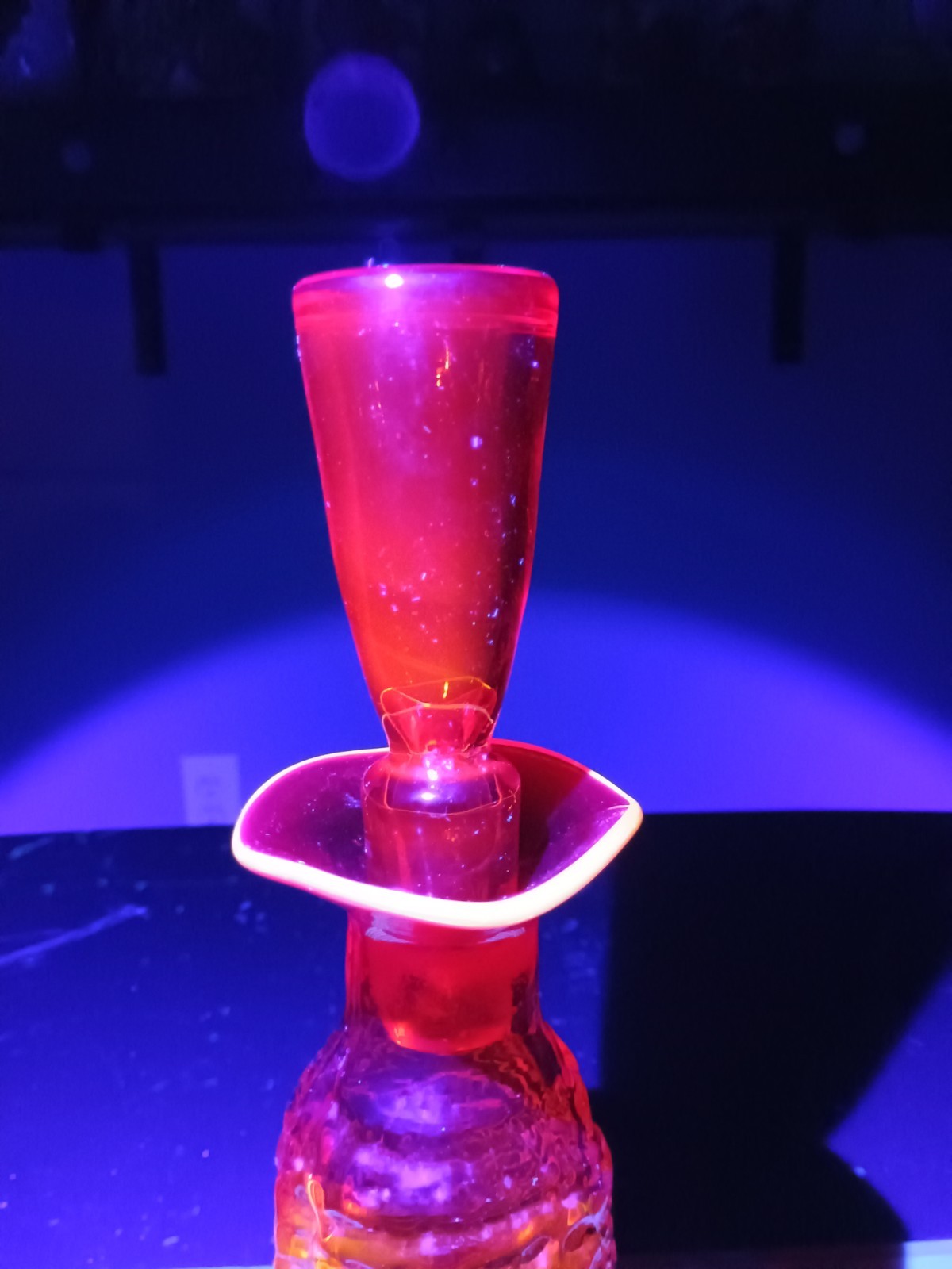 Vintage MCM 11" Rainbow Ribbed Glass Tangerine Orange Decanter With Stopper