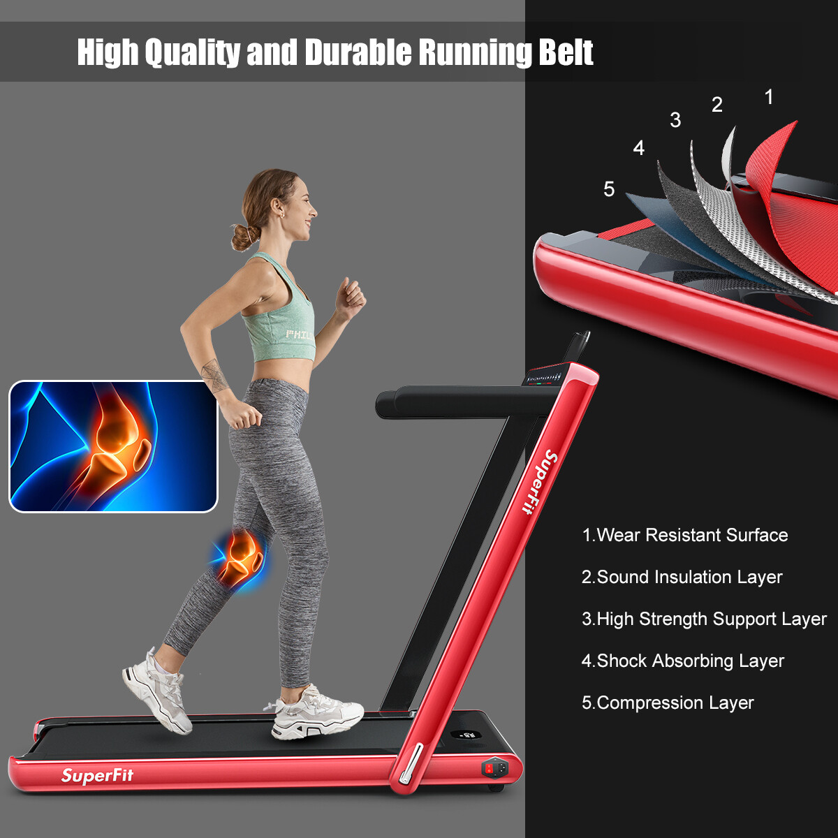 Costway 2.25HP 2 in 1 Folding Treadmill Jogging Machine W/APP Control Speaker