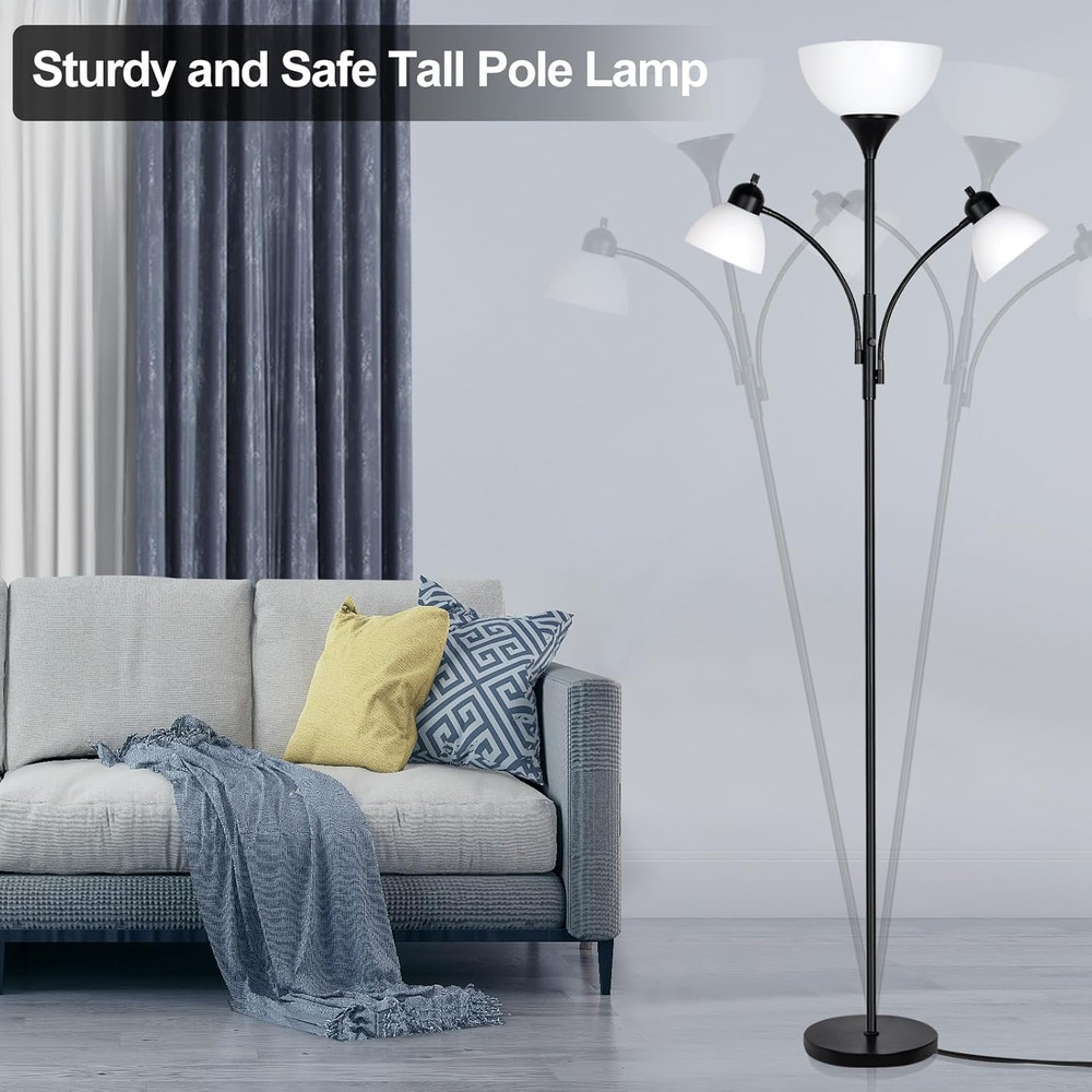 Modern Floor Lamp with Stepless Dimming & Adjustable Reading Lights