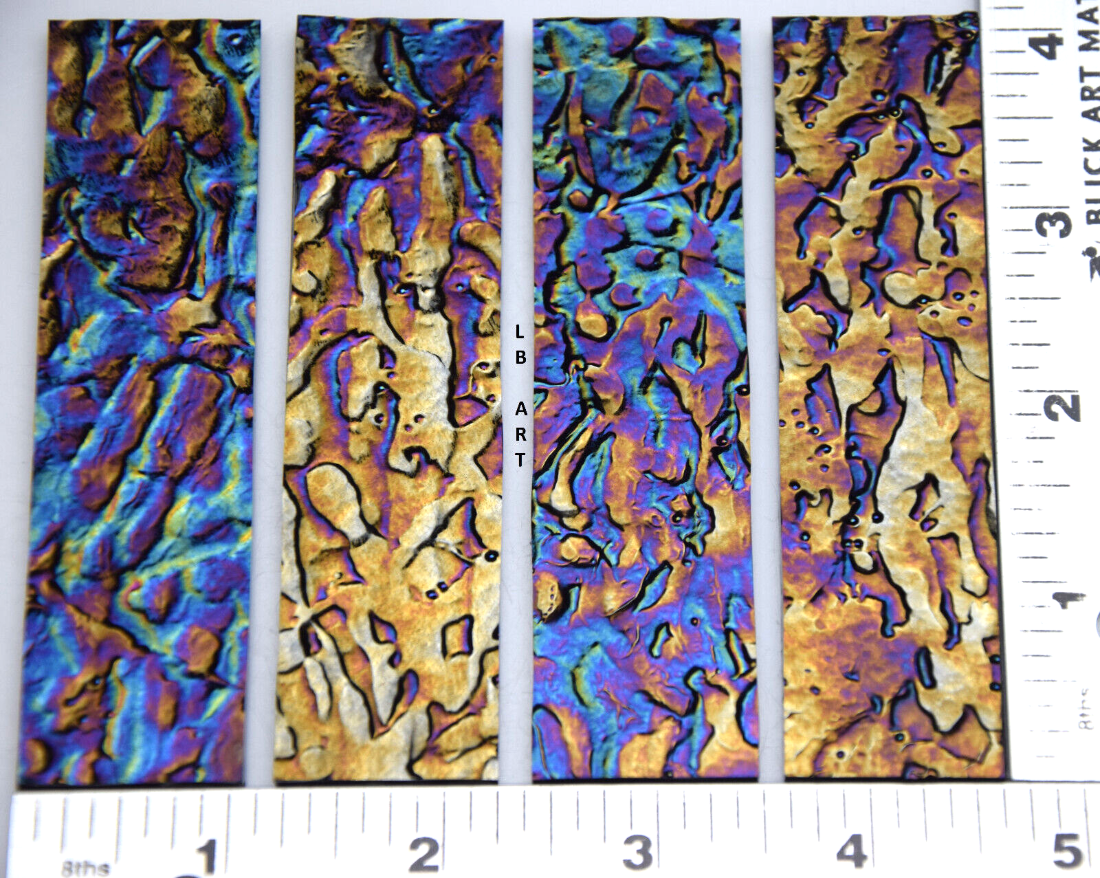 4 PIECES 1" x 4" BLACK IRIDIZED TEXTURED GRANITE BULLSEYE 3mm THICK GLASS 90 COE