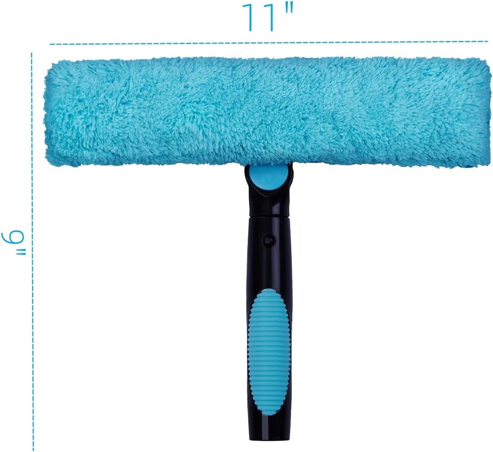 11" Window Squeegee and Microfiber Scrubber 2-in-1 Combo Cleaning Tools Blue