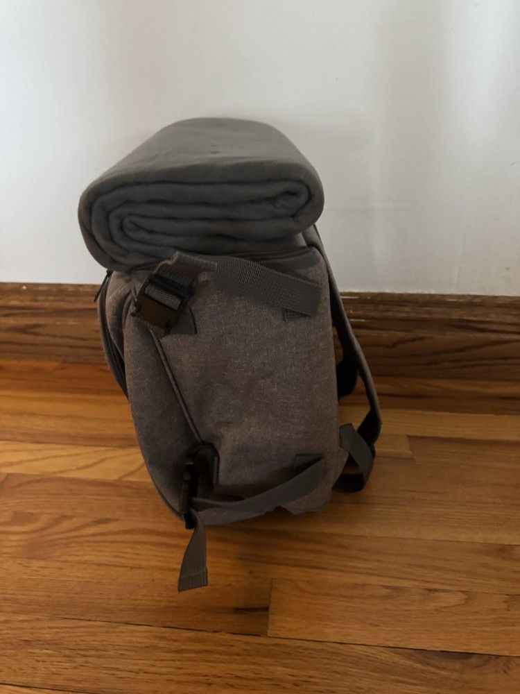 Insulated Gray Picnic Backpack with Blanket, Zipper Closure, Solid Fabric