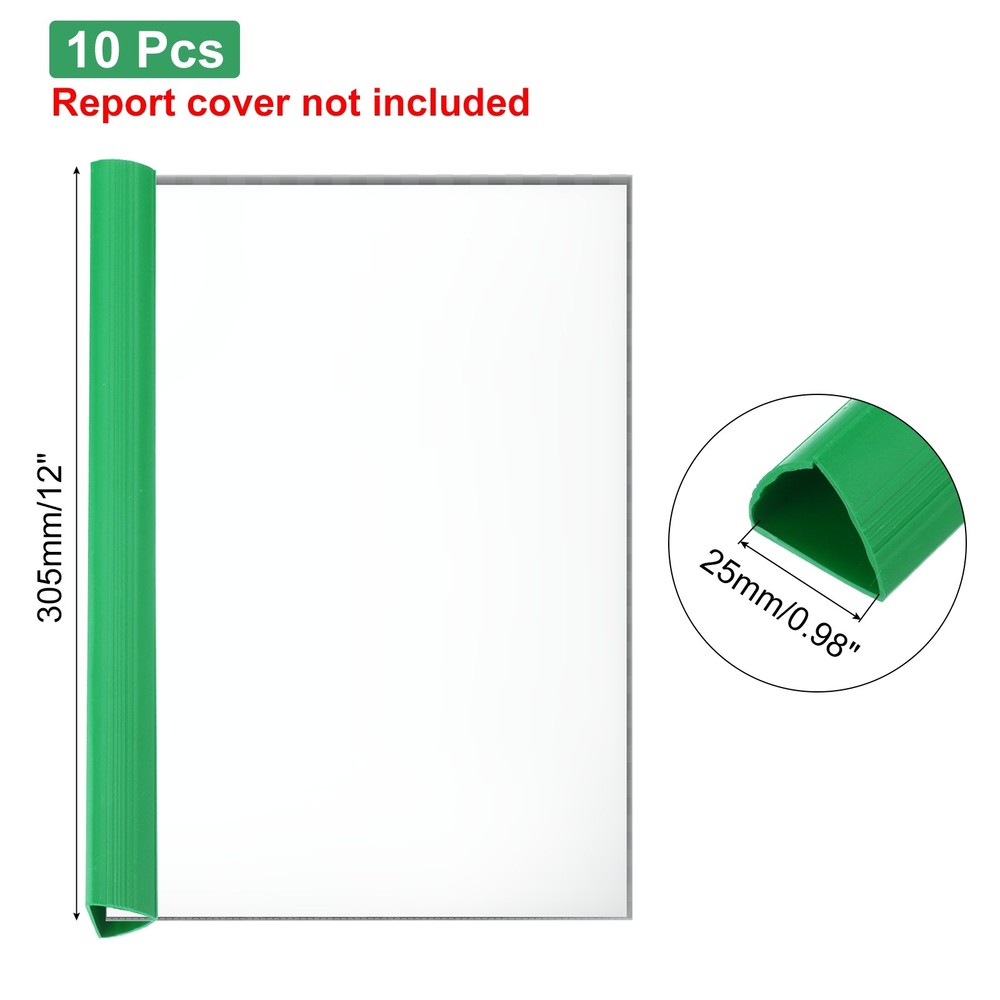 10Pcs Binding Bars, 25mm Binding Bars 220 Sheets Capacity, Green
