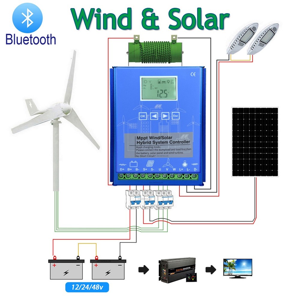 Bluetooth PV MPPT Charge Controller Solar Wind Auto Transfer Switch 12V 24V 48V