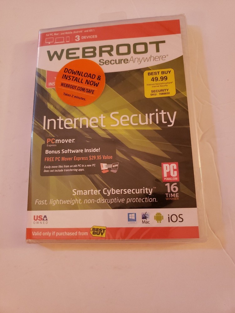 Webroot Secure Anywhere Internet Security 3 Devices for PC/MAC/Mobile NEW SEALED