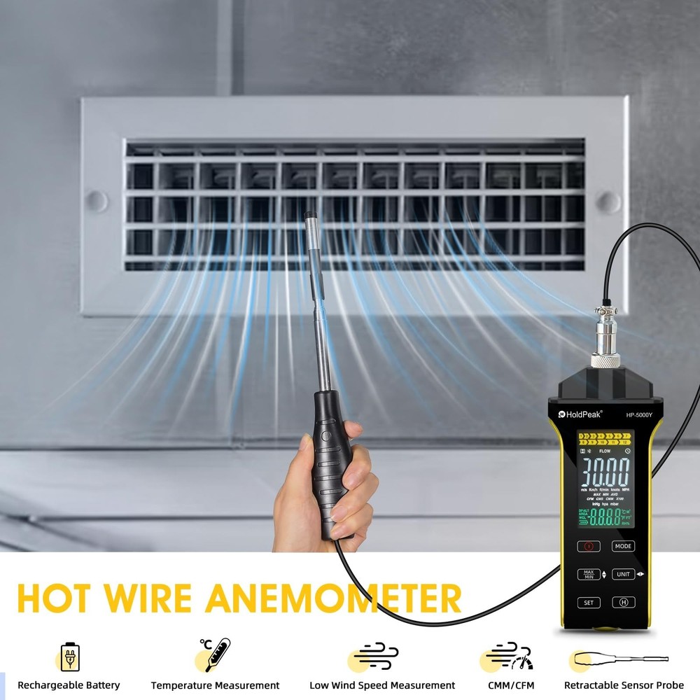 HOLDPEAK Professional Hot-Wire Anemometer, High-Precision Digital Wind Speed ...