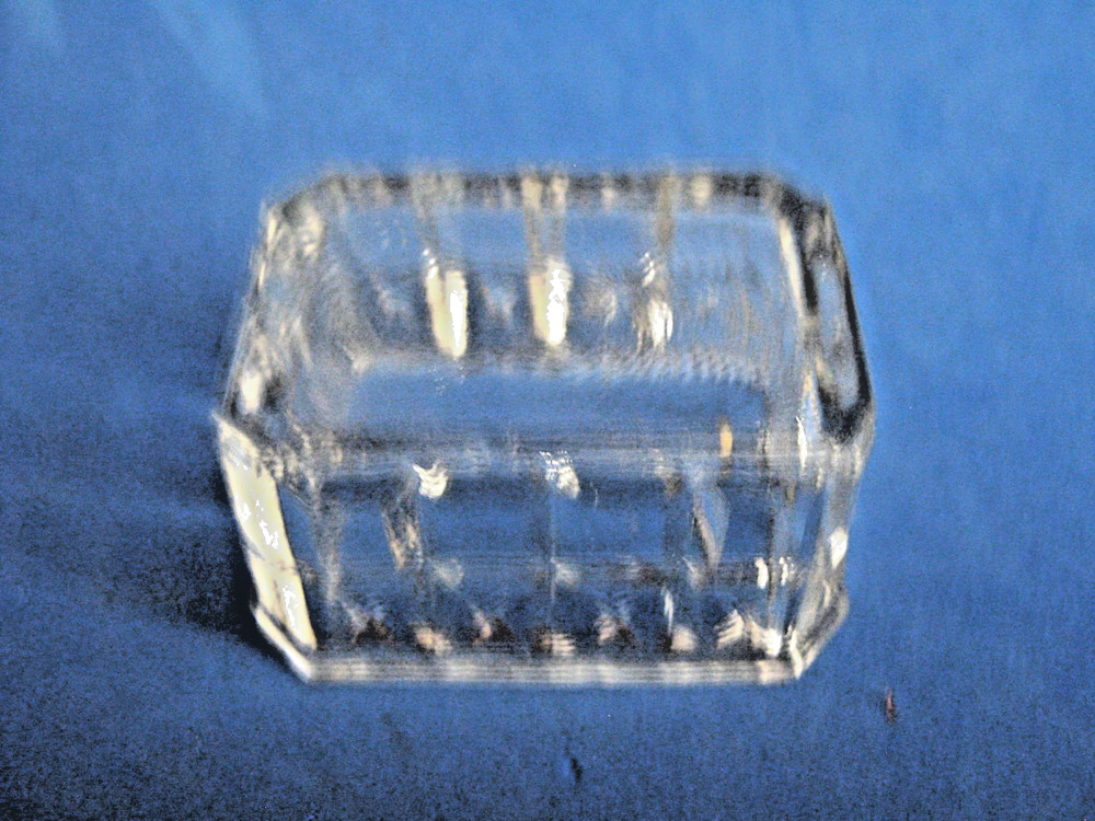 RECTANGULAR PRESSED GLASS OPEN SALT CELLAR w/SQUARE DESIGNS & "X's", c1900