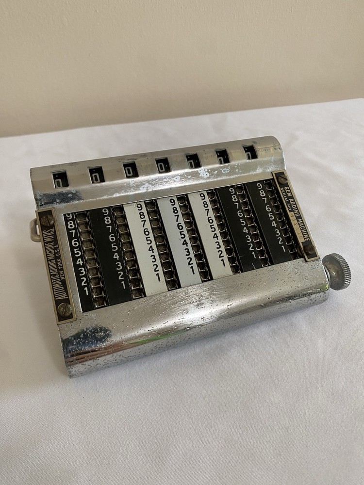 Vintage Automatic Adding Machine MFRS Gem Adding Machine w/stylus & case
