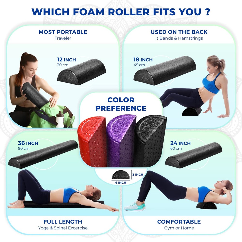 Yes4All Half Foam Roller EPP Black Versatile Workout Tool 12 18 24 36 Inch