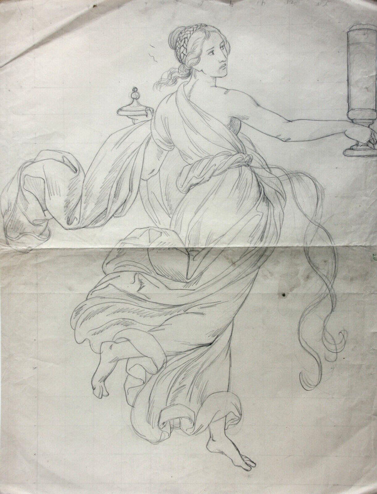 Female Allegory, Dancer, Classicist Drawing Squared 19th century