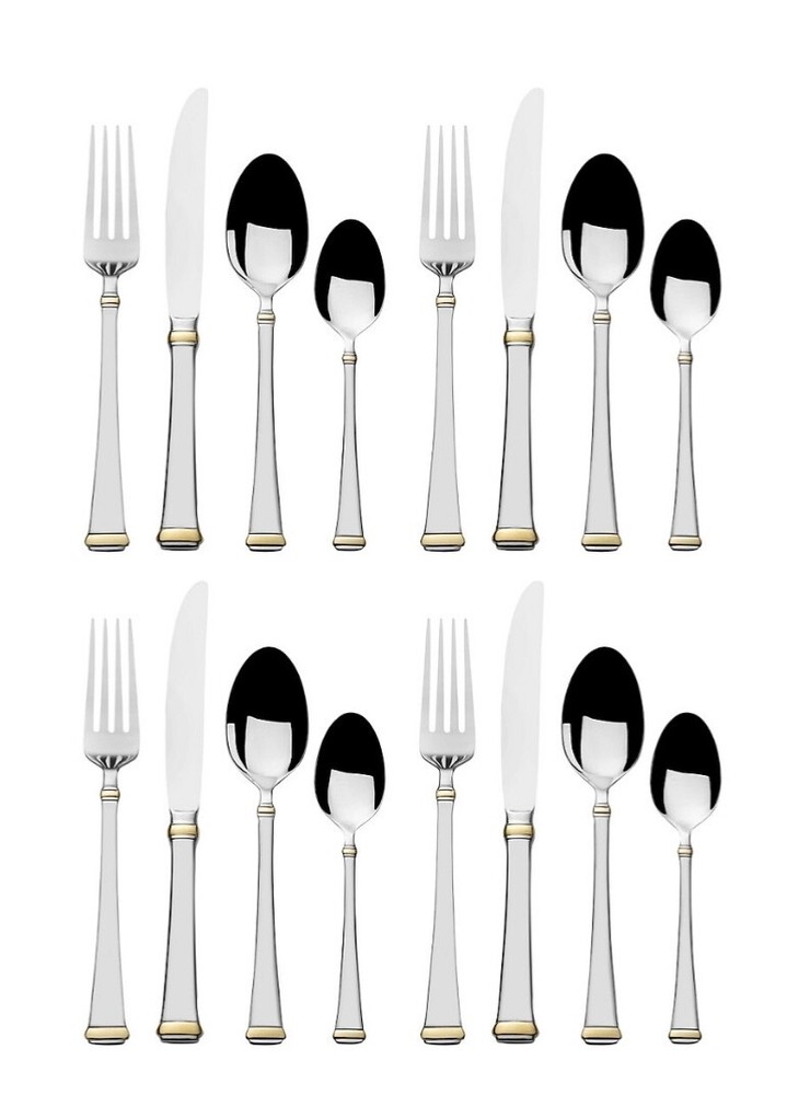 Gold Accent Mirror 16 pc Flatware Set - FOOD NETWORK - New
