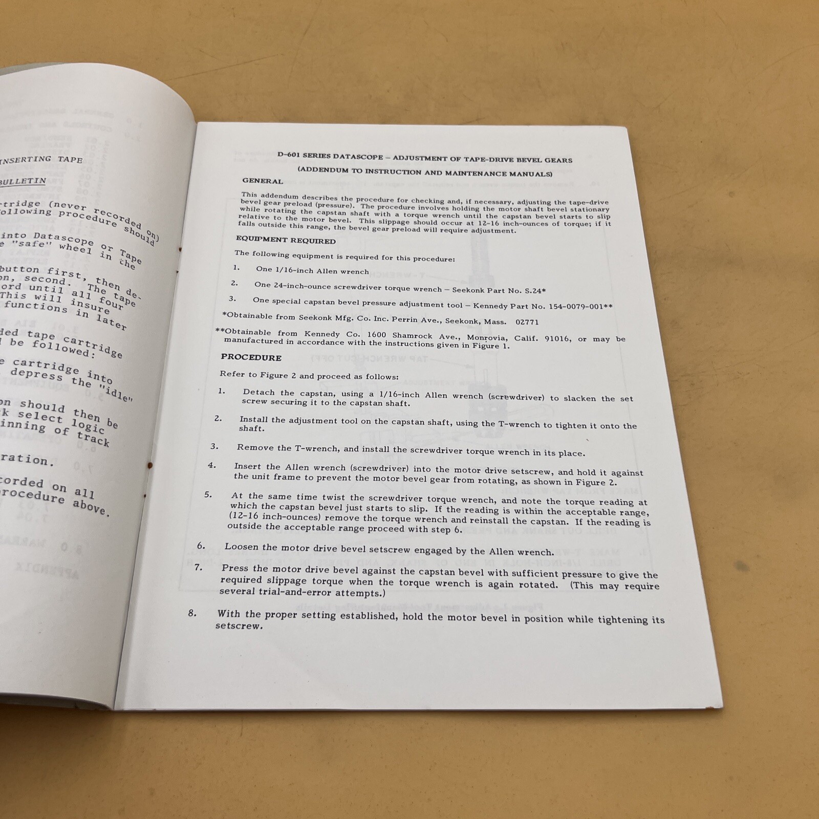Spectron Datascope Model D-601C Maintenance Instruction Manual Guide, Original