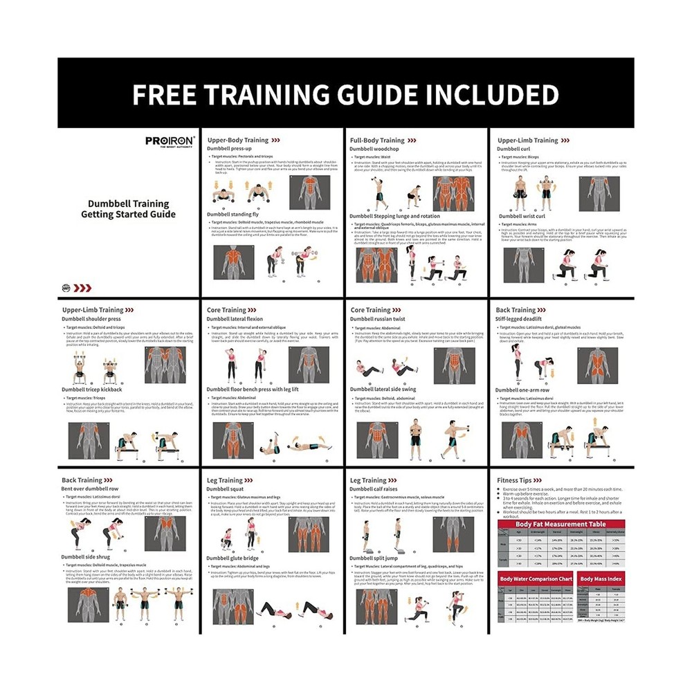 PROIRON 44Lbs Cast Iron Adjustable Dumbbell Set Hand Weight with Solid Dumbbe...