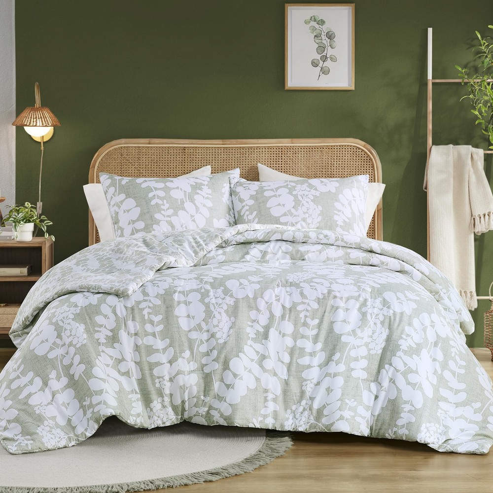 Queen Comforter Set, Breathable Microfiber Comforter Sets, Reversible Floral ...