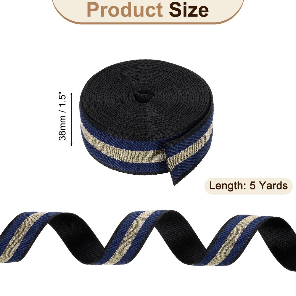 5Yards Nylon Webbing Strap, 38mm Striped Webbing Bag Strap, Dark Blue