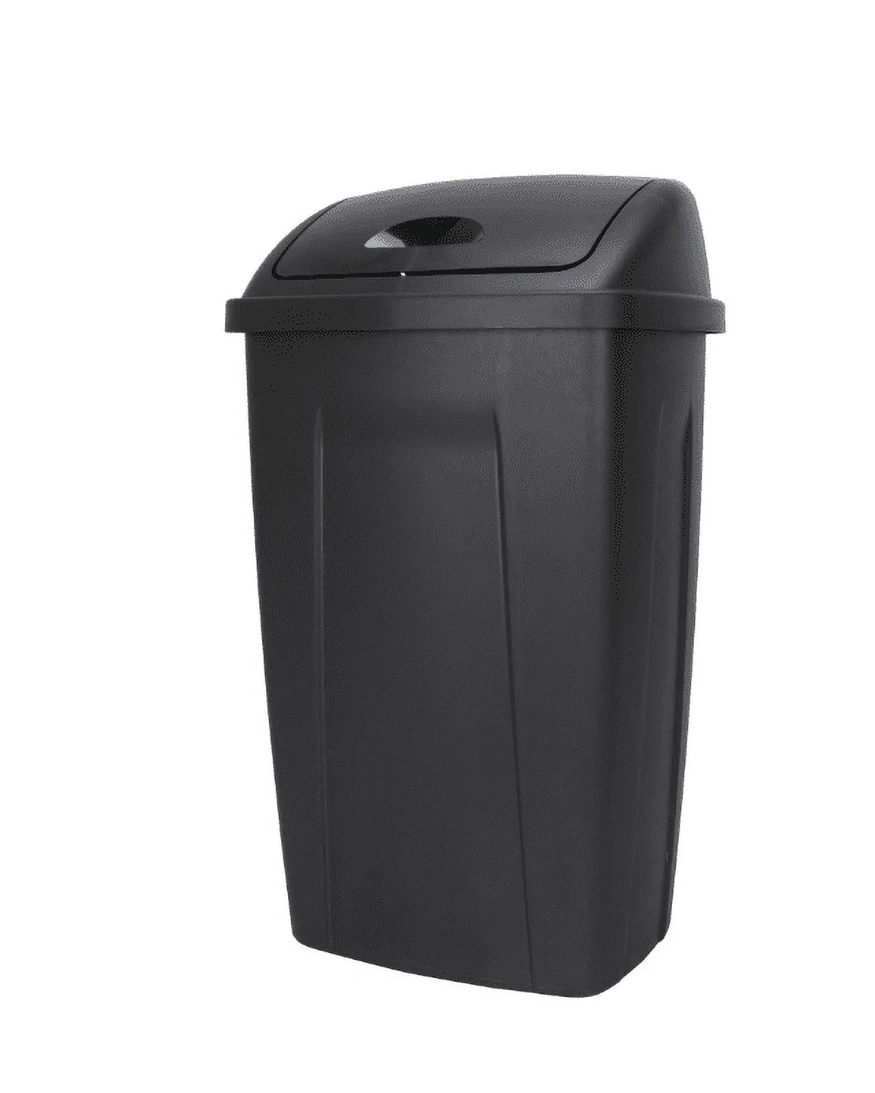 Kitchen Trash Can, 13 Gallon Plastic Garbage Bin with Swing Top Lid, Black