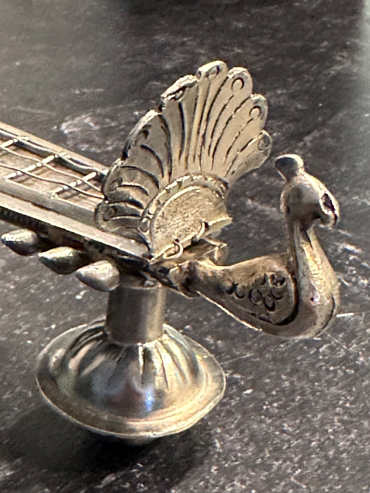 Antique Silver 700 Indian Spice Box /Container Shaped as a Sitar/Stamped