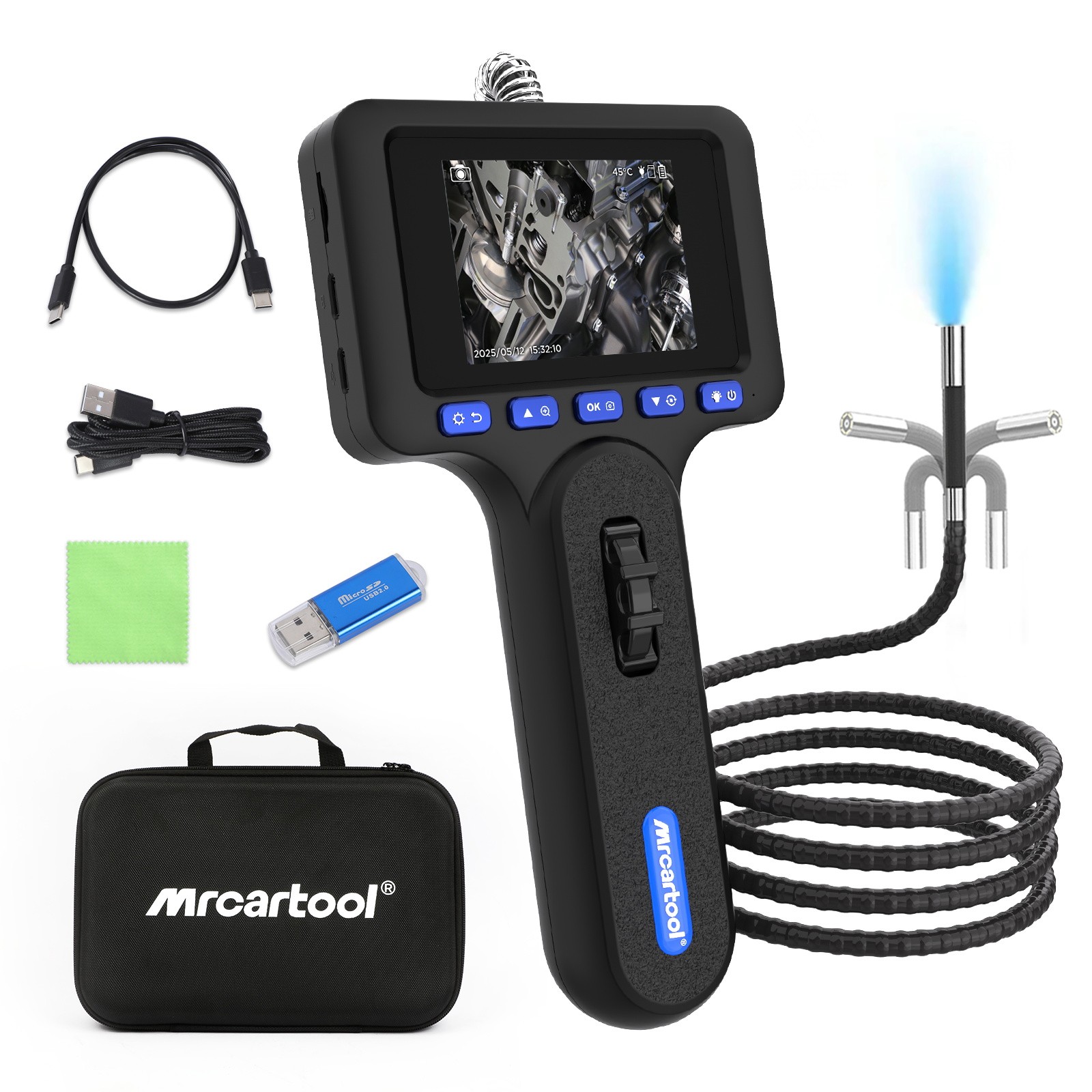 Industrial Camera 2 way 210° Borescope Endoscope with Lights Inspection Camera
