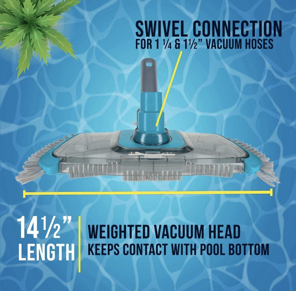 Rectangular Weighted Pool Vacuum Head with Side Brushes, Swivel Hose Connection