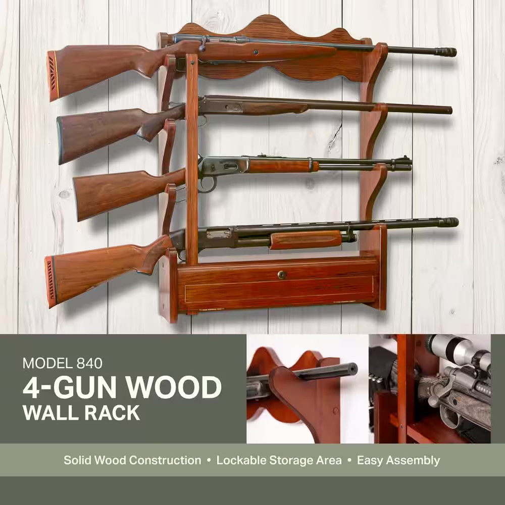 4 Gun Wall Rack with locking storage compartment Free Ship NEW