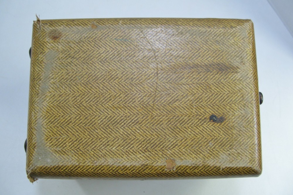 Vintage Pitney Bowes Hard Case Handle Brown Herringbone Pattern Empty Repurpose