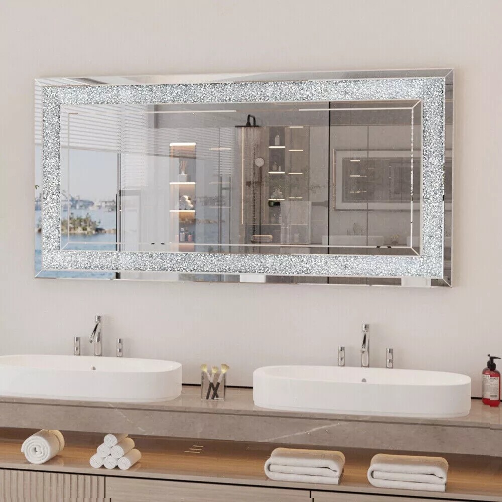 47 x24 Crystal Crush Diamond Wall Mirror Silver Mirror Gorgeous Rectangle Mirror