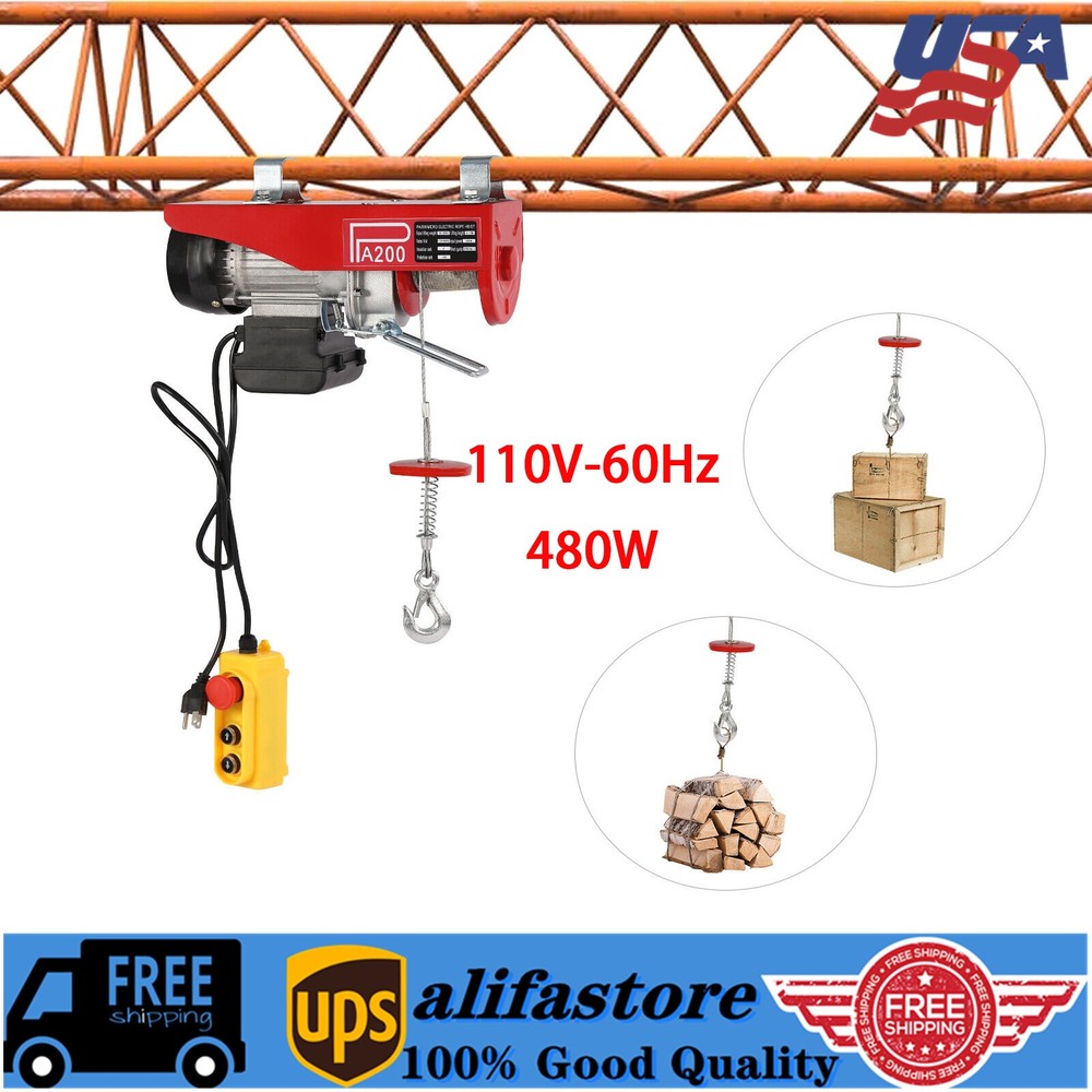 440LBS Electric Hoist Winch Engine Crane with Remote Control 110V