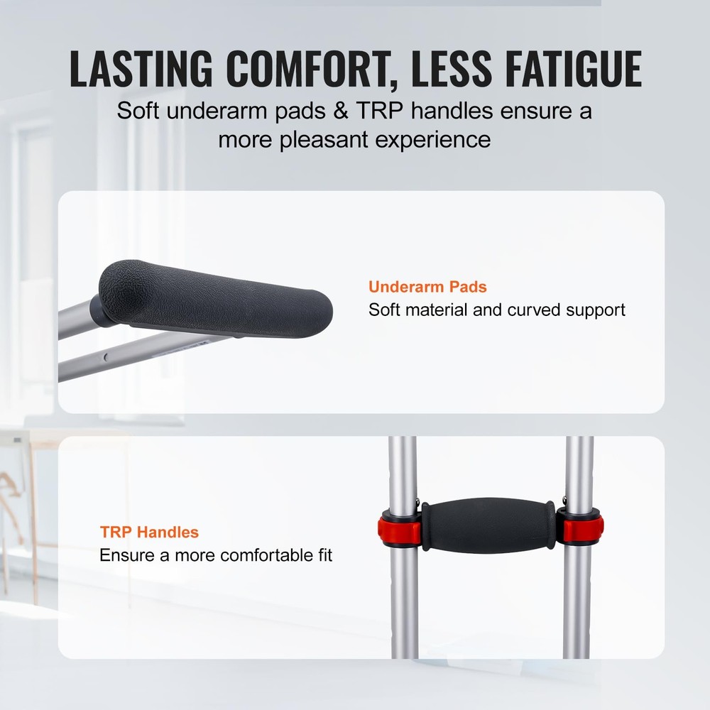 VEVOR Underarm Crutches, 13-Level Height Adjustable Black+silver