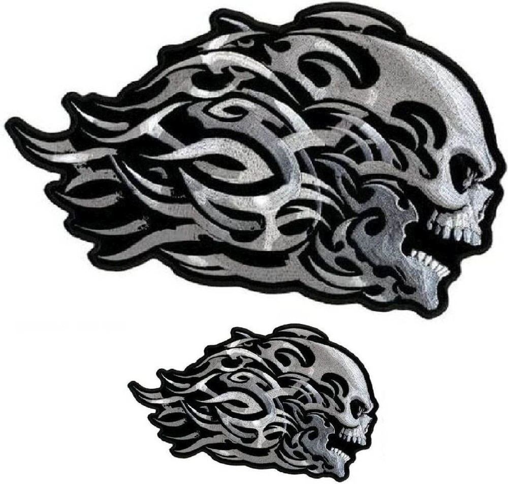 HEAD BUTT TRIBAL SKULL JACKET VEST BACK PATCH | 2PC SET - 12"X7.5" , 4X2.5"