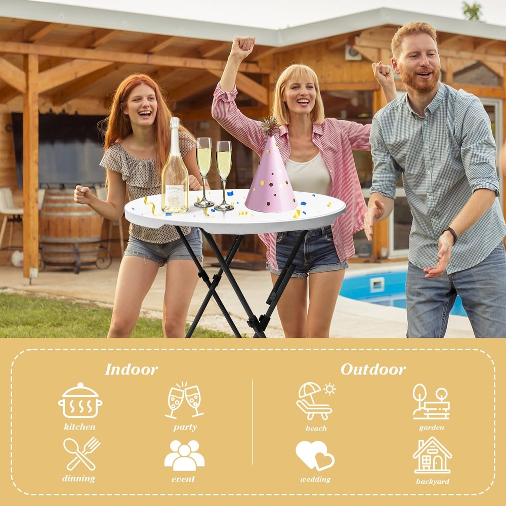 32" Round Plastic Folding High Top Table - Versatile Bar, Cocktail & Portable...