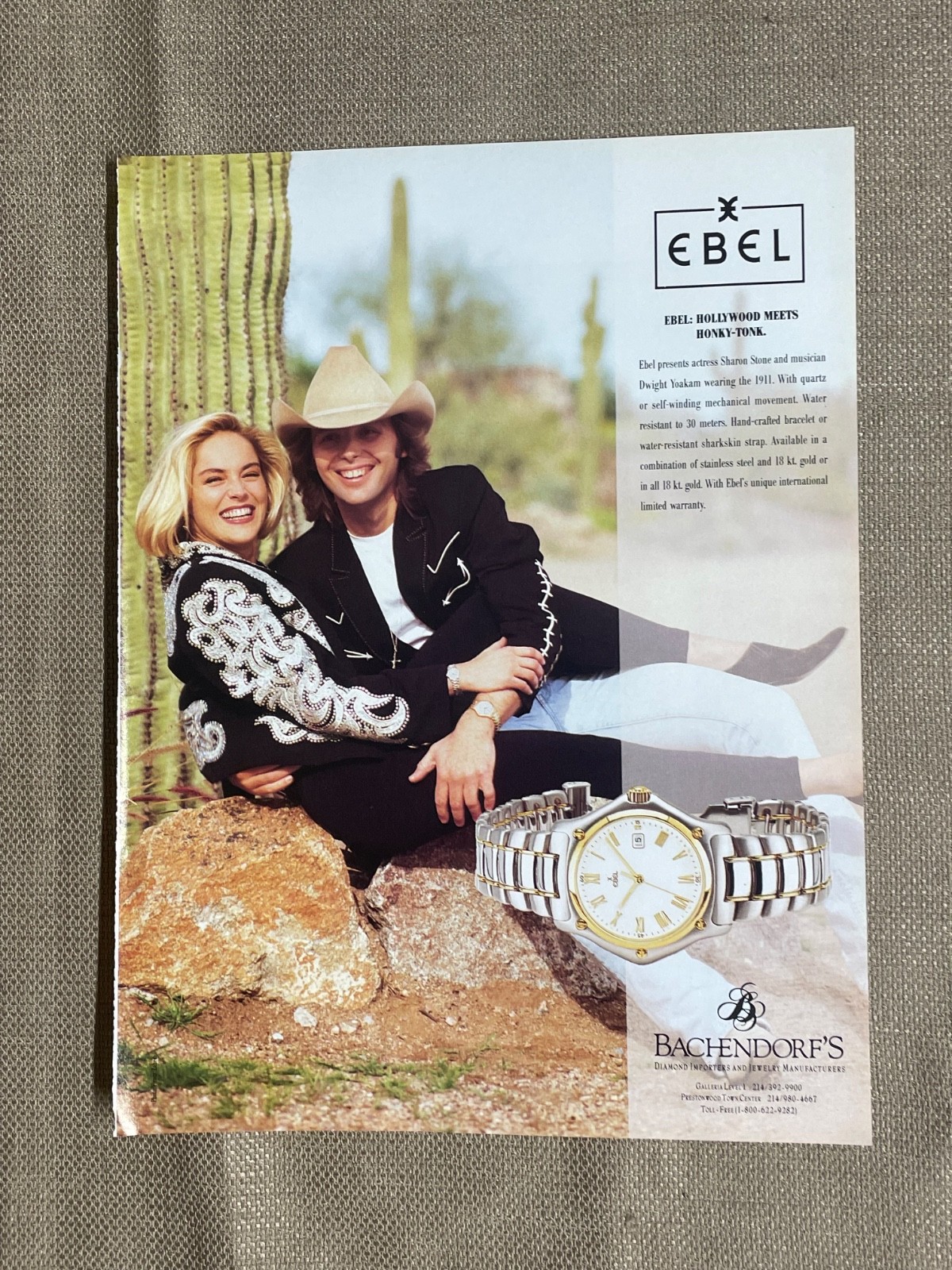 EBEL Watch Magazine Ad Sharon Stone Dwight Yoakam 1992 Advertisement