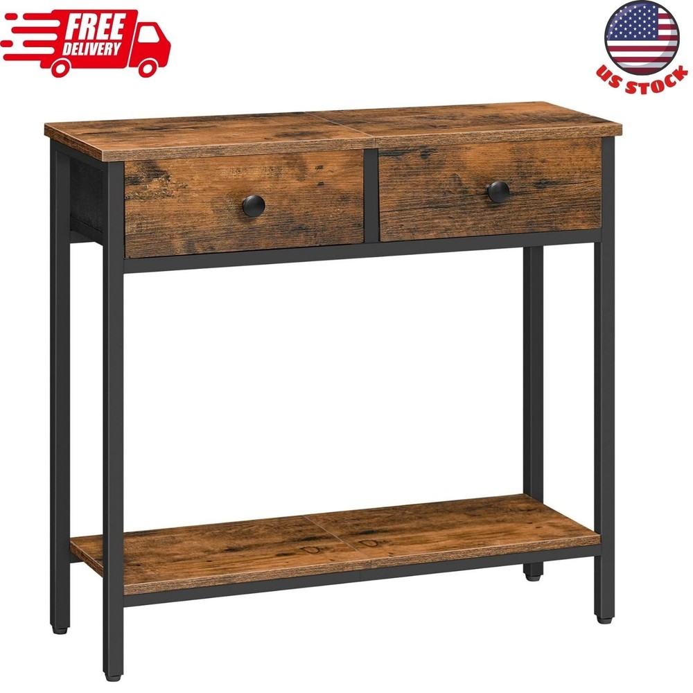 29.5" Narrow Console Table with 2 Fabric Drawers, Small Entryway Table
