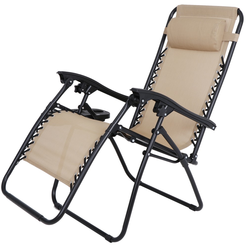 2PCS Zero Gravity Reclining Chairs Foldable Beach Back Yard Relax Afternoon