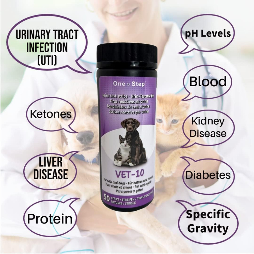 One Step Pet Urine Testing Strips, 50 X Urinalysis Parameter Tests for Dogs, Cat