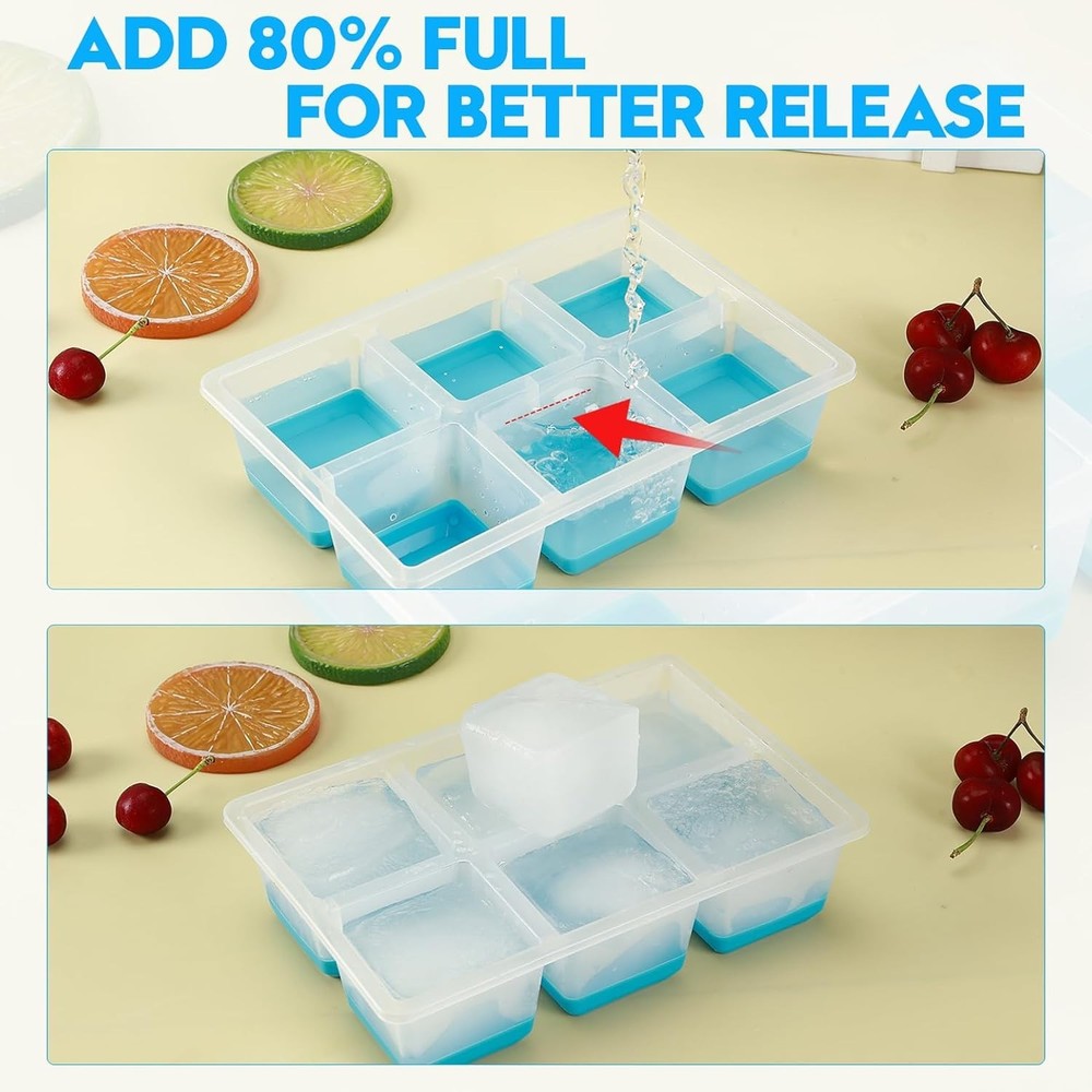 Extra Large Ice Cube Trays with Easy Release Bottom and Dishwasher Safe Features