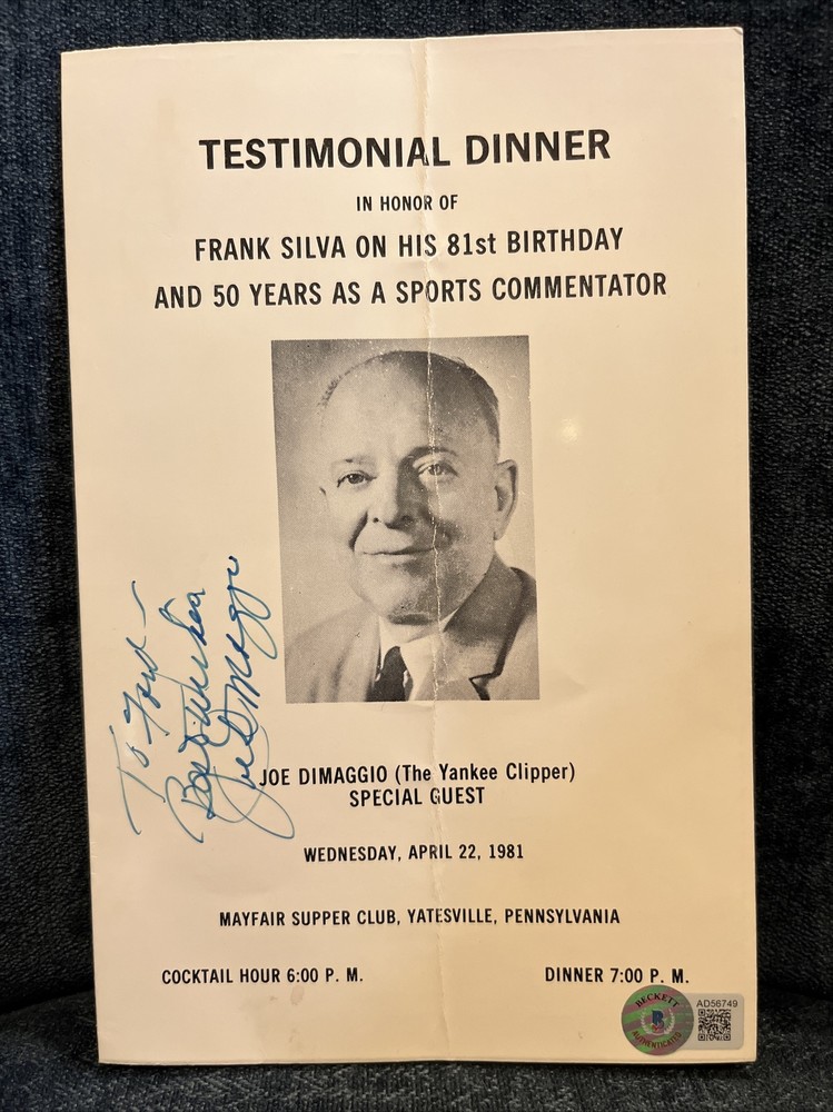 Joe Dimaggio Yankees Signed Autographed 1981 Frank Silva Dinner Program Beckett