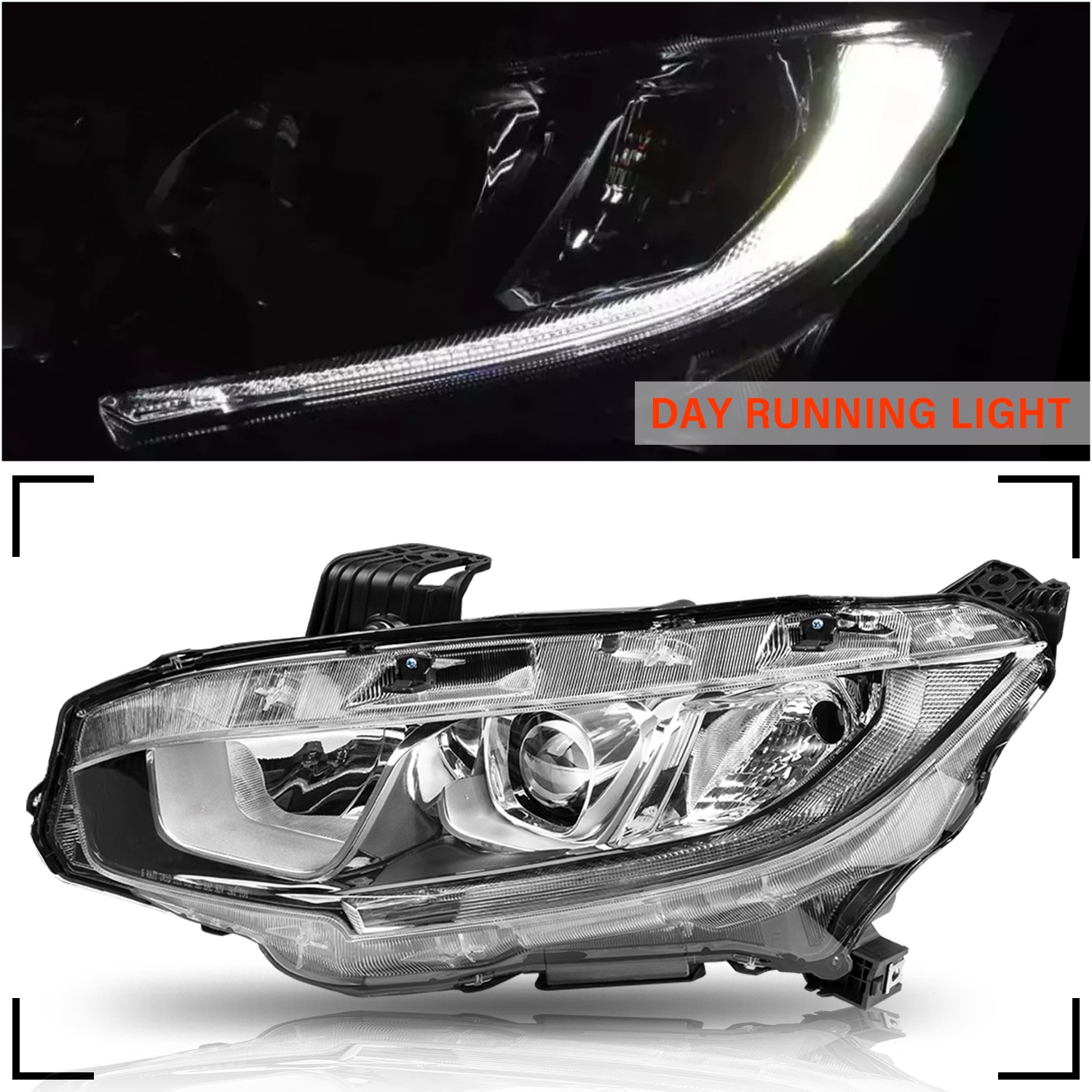 For 2016-2021 Honda Civic Halogen Chrome Clear Headlights Assembly Pair