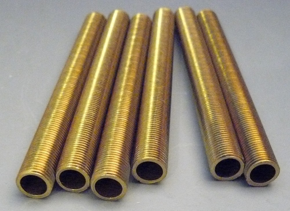 (6) 4" Solid Brass Nipples 1/8 IPS 3/8" OD Lamp Part Lighting Electrical NSB7