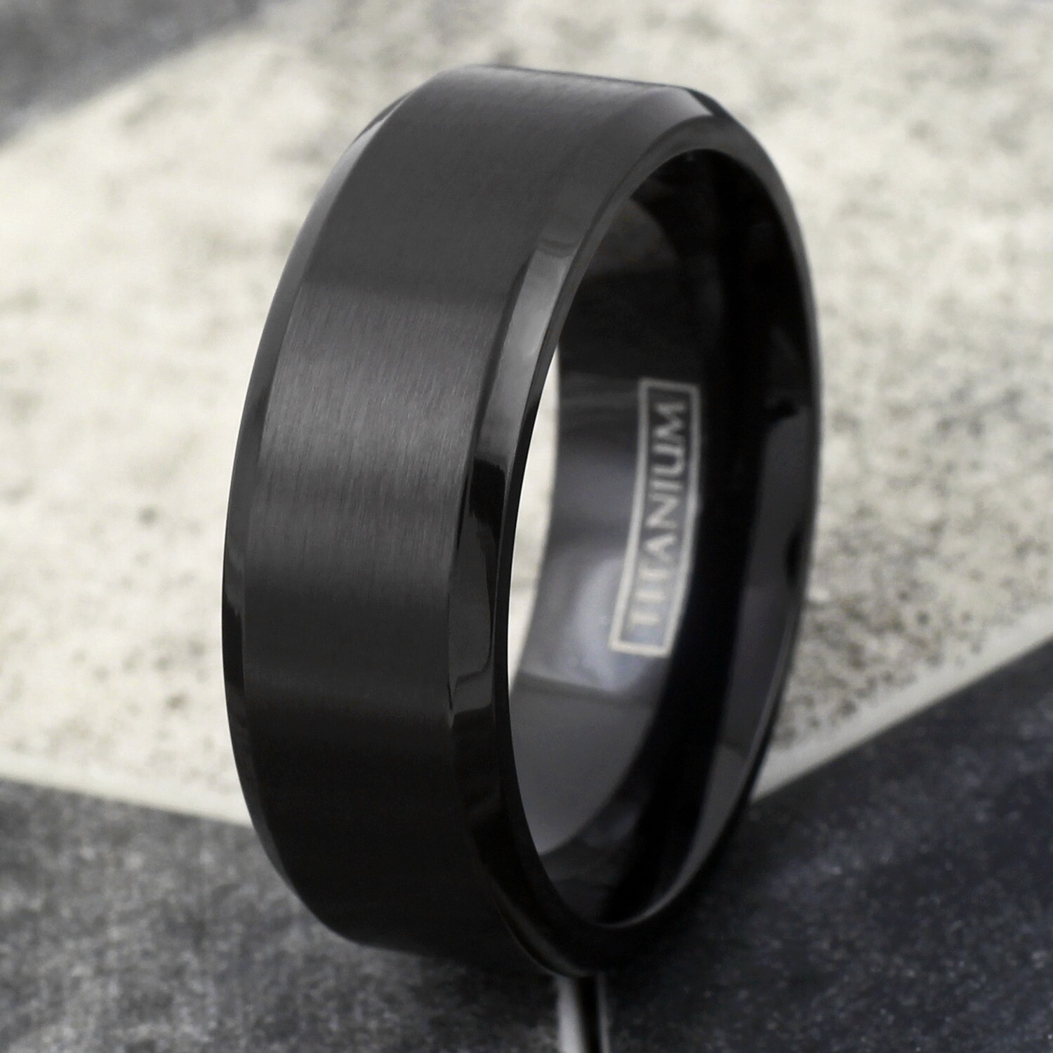 6/8mm Black Titanium Men's Brushed Finish Stripe Wedding Band Ring Size 5-15