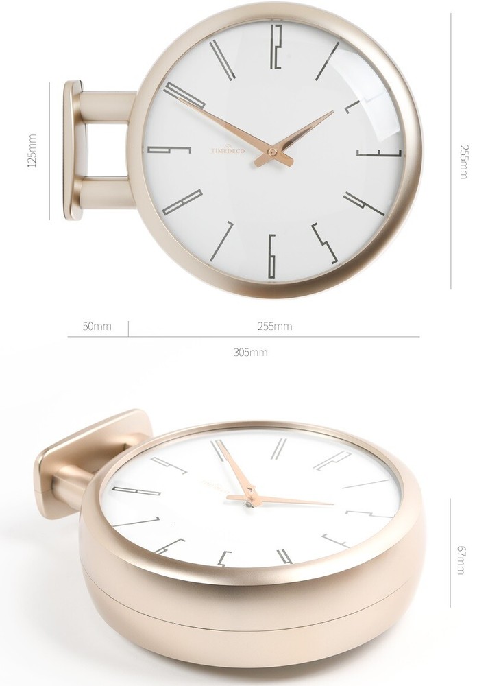 Modern Art Design Double Sided Wall Clock Station Silent Clock Decor White A7GD