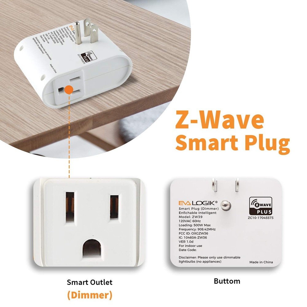 Zwave Smart Light Dimmer Plug, Plug-in Socket, Built-in Repeater, Z Wave Hub ...
