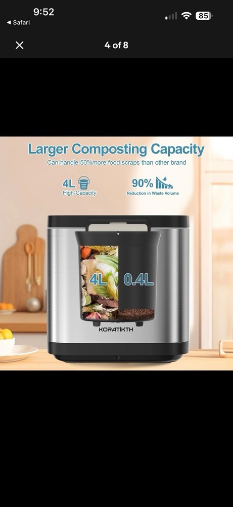 4L Electric Composter for Kitchen: Indoor Smart Quick Composting Machine with...